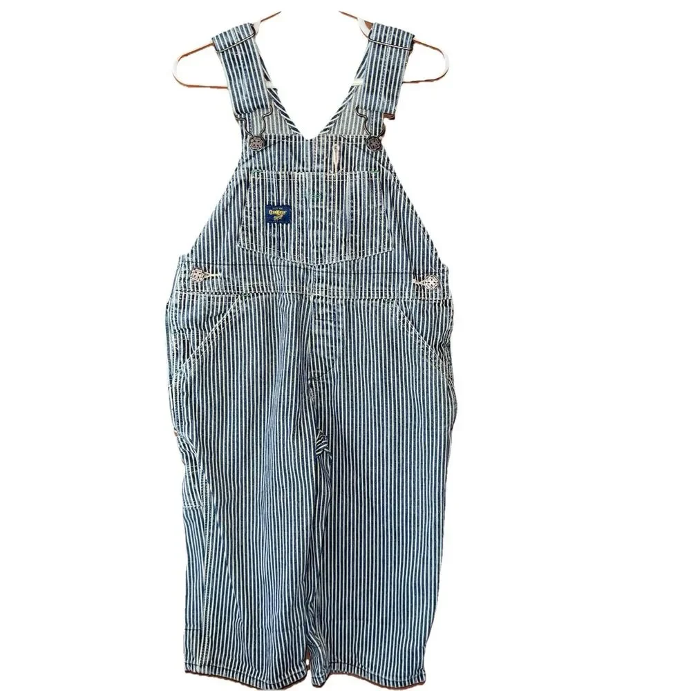 OshKosh B'gosh Vintage Blue and White Striped Conductor Kids Overalls Size 2T